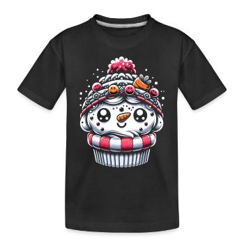 Frostiger Genuß Weihnachtlicher Schneemann Cupcake - Kinder Premium Bio T-Shirt - Schwarz - Vorne