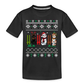 Ho Ho Meowy - Cat Pajamas PJ Ugly Funny Xmas - Kids' Premium Organic T-Shirt - black - Front