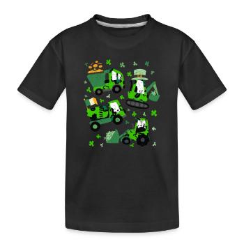 St Patrick's Day Crane Truck Excavator Construction Shamrock - Kids' Premium Organic T-Shirt - black - Front