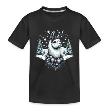 Winterwunder Lama: Schneeflocken Zauber - Kinder Premium Bio T-Shirt - Schwarz - Vorne