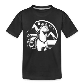 Simple hiking llama: Mountains in view - Kids' Premium Organic T-Shirt - black - Front