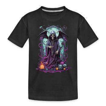 Grim Reaper Skull Gothic Okkult Design - Kinder Premium Bio T-Shirt - Schwarz - Vorne