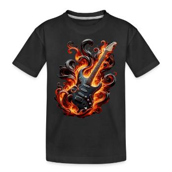 E-Gitarre mit Flammen - Kinder Premium Bio T-Shirt - Schwarz - Vorne