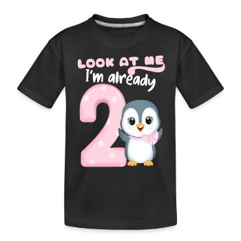 2nd Kids Birthday, 2 Years Old, Kawaii Penguin - Kids' Premium Organic T-Shirt - black - Front