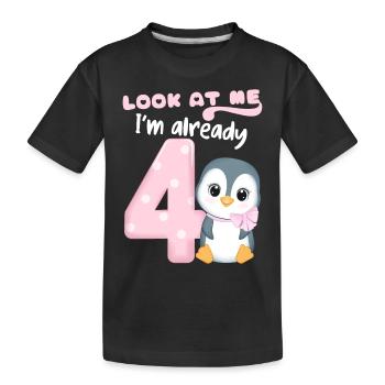 4th Kids Birthday, 4 Year Old, Kawaii Penguin - Kids' Premium Organic T-Shirt - black - Front