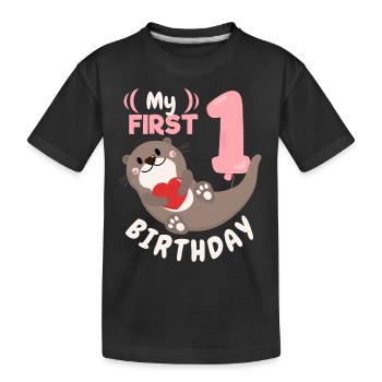 1er anniversaire, 1 an, loutre kawaii, dictant - T-shirt bio Premium Enfant - noir - Devant