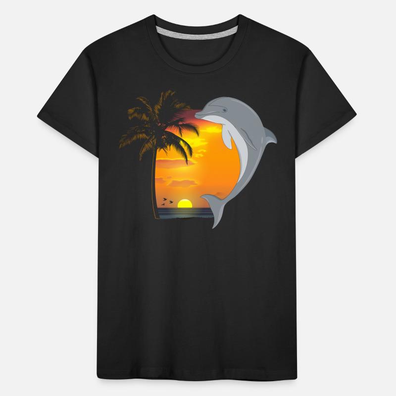 Dolphin Beach Palm Tree Coucher De Soleil T-shirt bio Premium Enfant