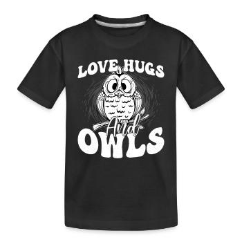Amour, câlins et hiboux oiseau nocturne oiseau de nuit - T-shirt bio Premium Enfant - noir - Devant