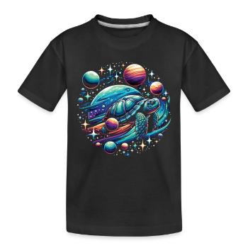Astronomische Schildkröte: Planetenabenteuer - Kinder Premium Bio T-Shirt - Schwarz - Vorne