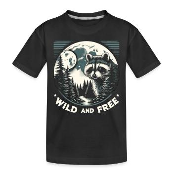 Wild and Free: Raccoon in nature - Kids' Premium Organic T-Shirt - black - Front