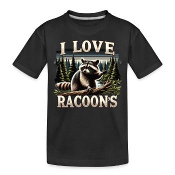 Nature-Loving Raccoon: Forest and Love - Kids' Premium Organic T-Shirt - black - Front