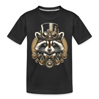 Steampunk Waschbär: Mechanische Abenteuer - Kinder Premium Bio T-Shirt - Schwarz - Vorne