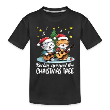 Cats celebrate Christmas with guitars, rock'n'roll - Kids' Premium Organic T-Shirt - black - Front