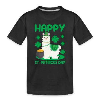 Glücklich St. Patricks Day Llama Grün Alpaka Lucky - Kinder Premium Bio T-Shirt - Schwarz - Vorne
