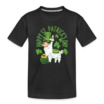 Glücklich St. Patricks Day Llama Grün Alpaka Lucky - Kinder Premium Bio T-Shirt - Schwarz - Vorne