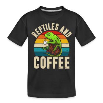 Reptilien Und Kaffee, Chamäleon Retro T-Shirt - Kinder Premium Bio T-Shirt - Schwarz - Vorne