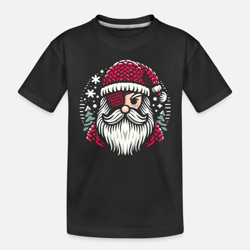 Weihnachtsmann Strickmuster mit Augenklappe - Kinder Premium Bio T-Shirt - Schwarz