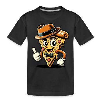 Pizza 50er Jahre Cartoon Figur Pizza Stück - Kinder Premium Bio T-Shirt - Schwarz - Vorne