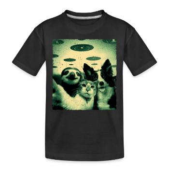 Waaaas? We? Nopee Alien, Cat, Dog, Sloth, UFO - Kids' Premium Organic T-Shirt - black - Front
