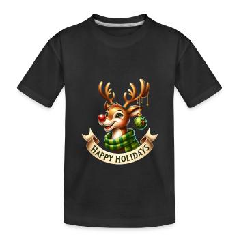 Rentier mit Weihnachtskugel und Schal - Kinder Premium Bio T-Shirt - Schwarz - Vorne