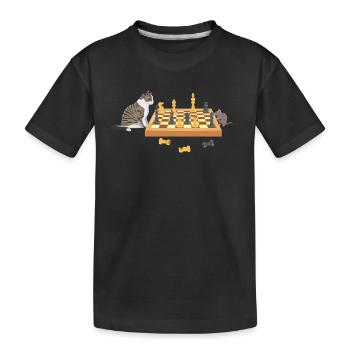 Brettspielabend Katze Maus Schachspielende Spieler - Kinder Premium Bio T-Shirt - Schwarz - Vorne