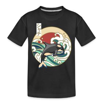 Retro Great Wave Japanese Killer Whale Orca - Kinder Premium Bio T-Shirt - Schwarz - Vorne