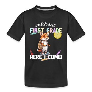 Fuchs Erster Schultag mit Roller Lustiger Spruch - Kinder Premium Bio T-Shirt - Schwarz - Vorne