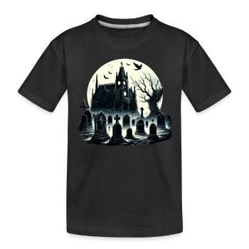 Rätselhafter gotischer Friedhof: Nebliges Mondlicht - Kinder Premium Bio T-Shirt - Schwarz - Vorne