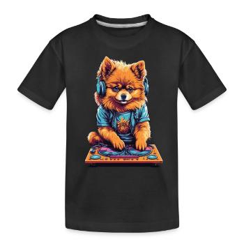 Pomeranian DJ Zwergspitz Party Music Design - Kids' Premium Organic T-Shirt - black - Front