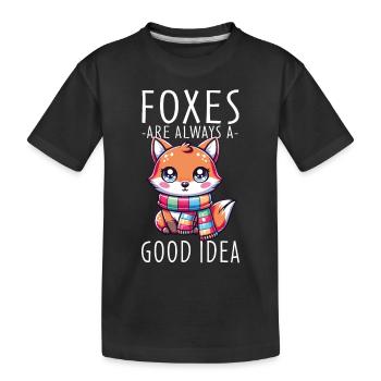 Charmanter Kawaii-Fuchs mit Schalgrafik - Kinder Premium Bio T-Shirt - Schwarz - Vorne