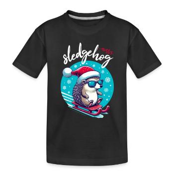 Lustiger Weihnachtsigel auf Schlitten im Schnee - Kinder Premium Bio T-Shirt - Schwarz - Vorne