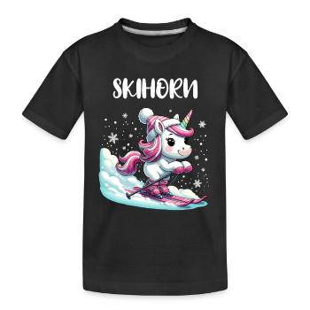 Mignon Licorne Ski Vacances Ski Piste Rose - T-shirt bio Premium Enfant - noir - Devant