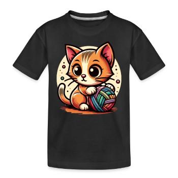 Chat avec pelote de laine - T-shirt bio Premium Enfant - noir - Devant