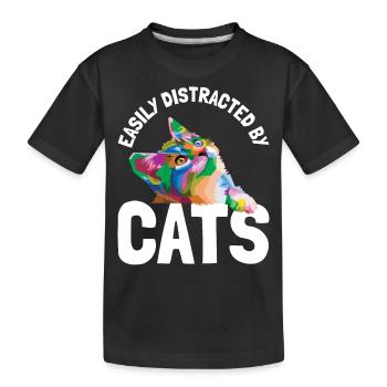 Leicht abgelenkt von Katzen - Kinder Premium Bio T-Shirt - Schwarz - Vorne
