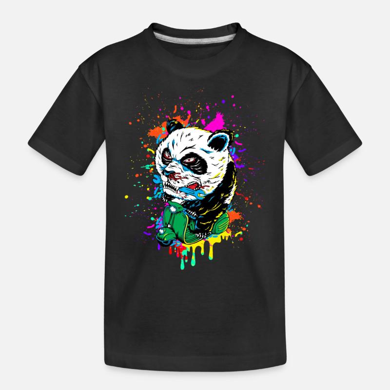 Roller fahrender Panda - Kinder Premium Bio T-Shirt - Schwarz