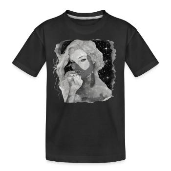 Ätherisches Mädchen und Sterne schwarz und weiß - Kinder Premium Bio T-Shirt - Schwarz - Vorne