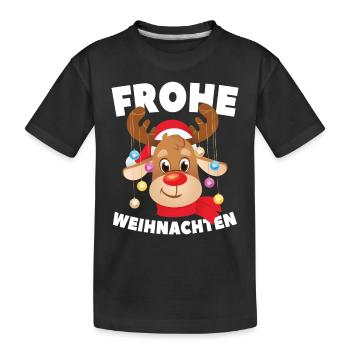 Lustiger Rentier Frohe Weihnachten - Kinder Premium Bio T-Shirt - Schwarz - Vorne