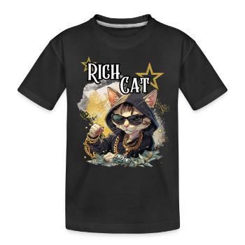 chat riche, humour, fun, fun, cool, luxe, riche, - T-shirt bio Premium Enfant - noir - Devant