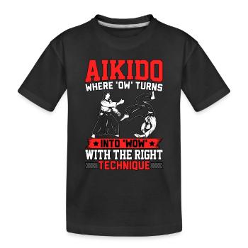 Aikido, wo mit dem Richtigen aus dem Au ein Wow wird - Kinder Premium Bio T-Shirt - Schwarz - Vorne
