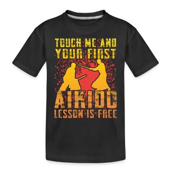 Berühre mich und deine erste Aikido-Stunde ist kostenlos - Kinder Premium Bio T-Shirt - Schwarz - Vorne