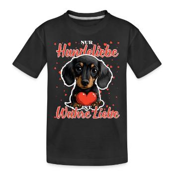 Hundeliebe Wahre Liebe - Lustige Dackel Liebe - Kinder Premium Bio T-Shirt - Schwarz - Vorne