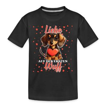 Liebe auf den ersten Wuff - Lustige Dackel Liebe - Kinder Premium Bio T-Shirt - Schwarz - Vorne