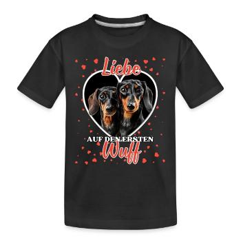 Liebe auf den ersten Wuff - Lustige Dackel Liebe - Kinder Premium Bio T-Shirt - Schwarz - Vorne