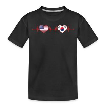 USA South Korea Heartbeat American South Korean - Kids' Premium Organic T-Shirt - black - Front