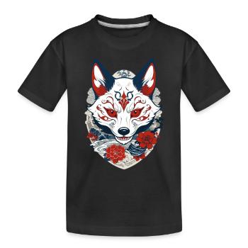 Japanese Kitsune Yokai Ukiyo-E Streetwear - Kids' Premium Organic T-Shirt - black - Front