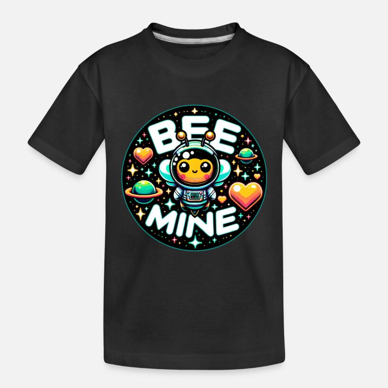 Bee Mine: Astronaut Bee Planets & Hearts Verspielt - Kinder Premium Bio T-Shirt - Schwarz