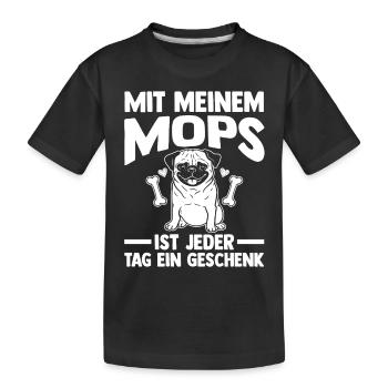 Hund Mops - Kinder Premium Bio T-Shirt - Schwarz - Vorne