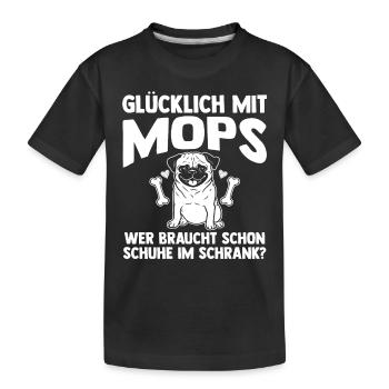 Hund Mops - Kinder Premium Bio T-Shirt - Schwarz - Vorne