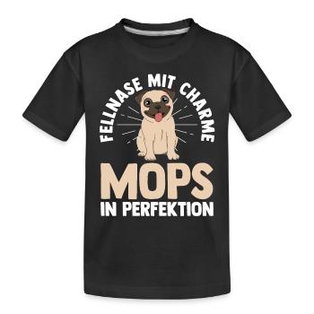 Hund Mops - Kinder Premium Bio T-Shirt - Schwarz - Vorne