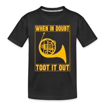 Horn Blechblasinstrument - Kinder Premium Bio T-Shirt - Schwarz - Vorne